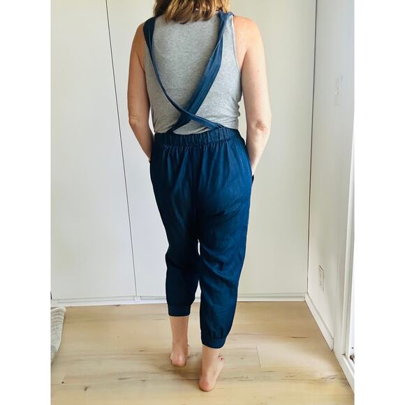 Anna Sui Denim Chambray Overalls Capri Size Small jogger bibs Vintage 90s Era - Picture 10 of 12